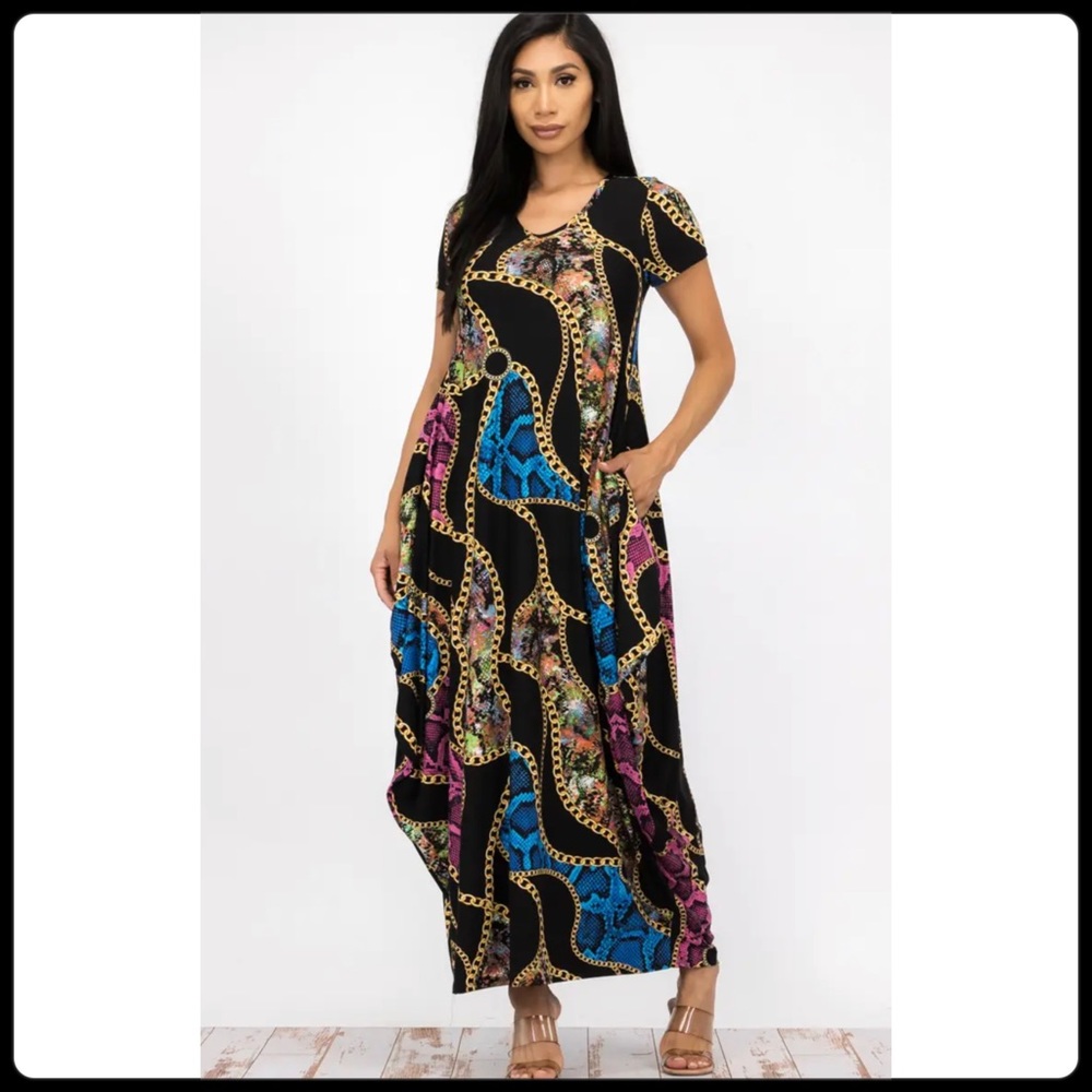Chain Print Maxi Dress, Sizes Small - 3XLarge